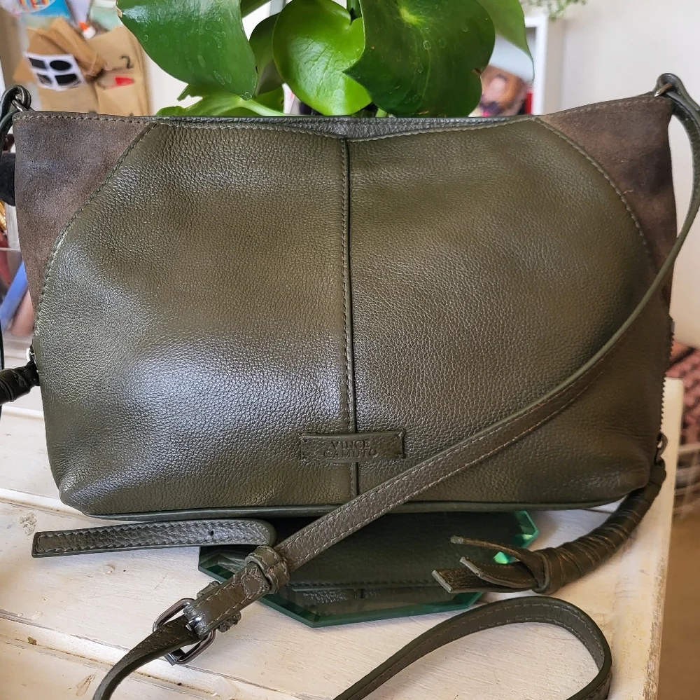 Vince Camuto Army Green Cory Leather Crossbody Bag